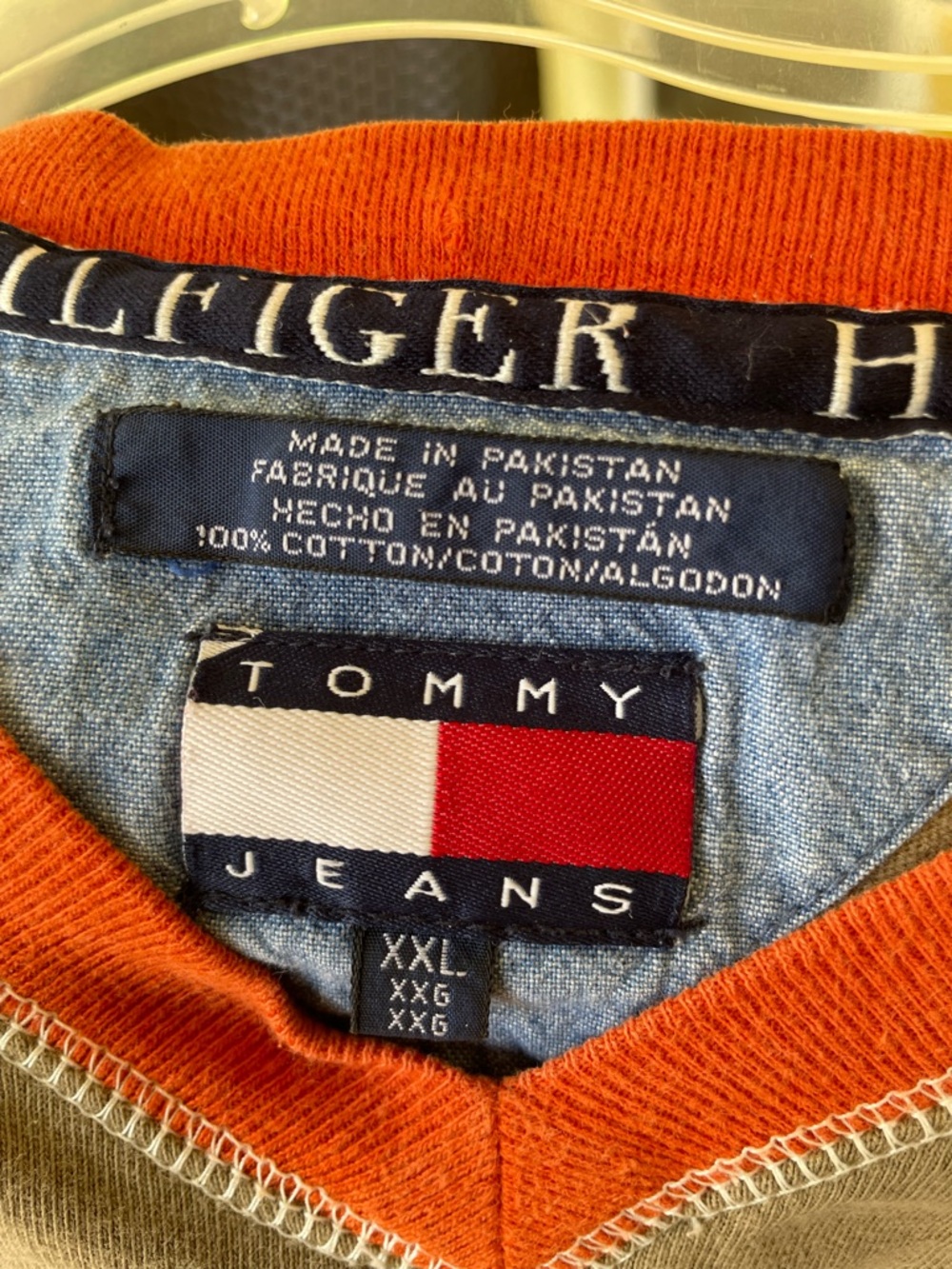 Tommy Hilfiger Olive Green and Orange V-Neck Short Sleeve Tee - Picture 3 of 3